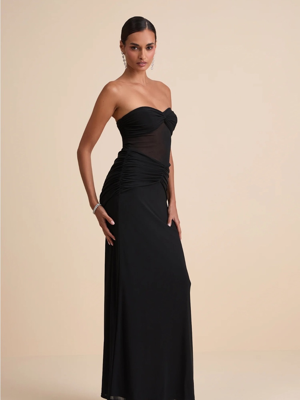 Lulus Black Mesh Strapless Maxi Dress sz S NWT